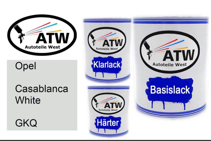 Opel, Casablanca White, GKQ: 1L Lackdose + 1L Klarlack + 500ml Härter - Set, von ATW Autoteile West.